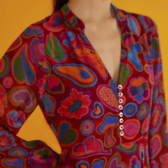 FARM Rio New Red Lisa Sheer Midi Dress Size L - Picture 2 of 6